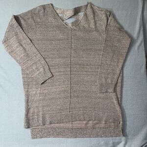 Self Pink Metallic Long Sleeve Top‎ Size Medium Crisscross Neckline And Back